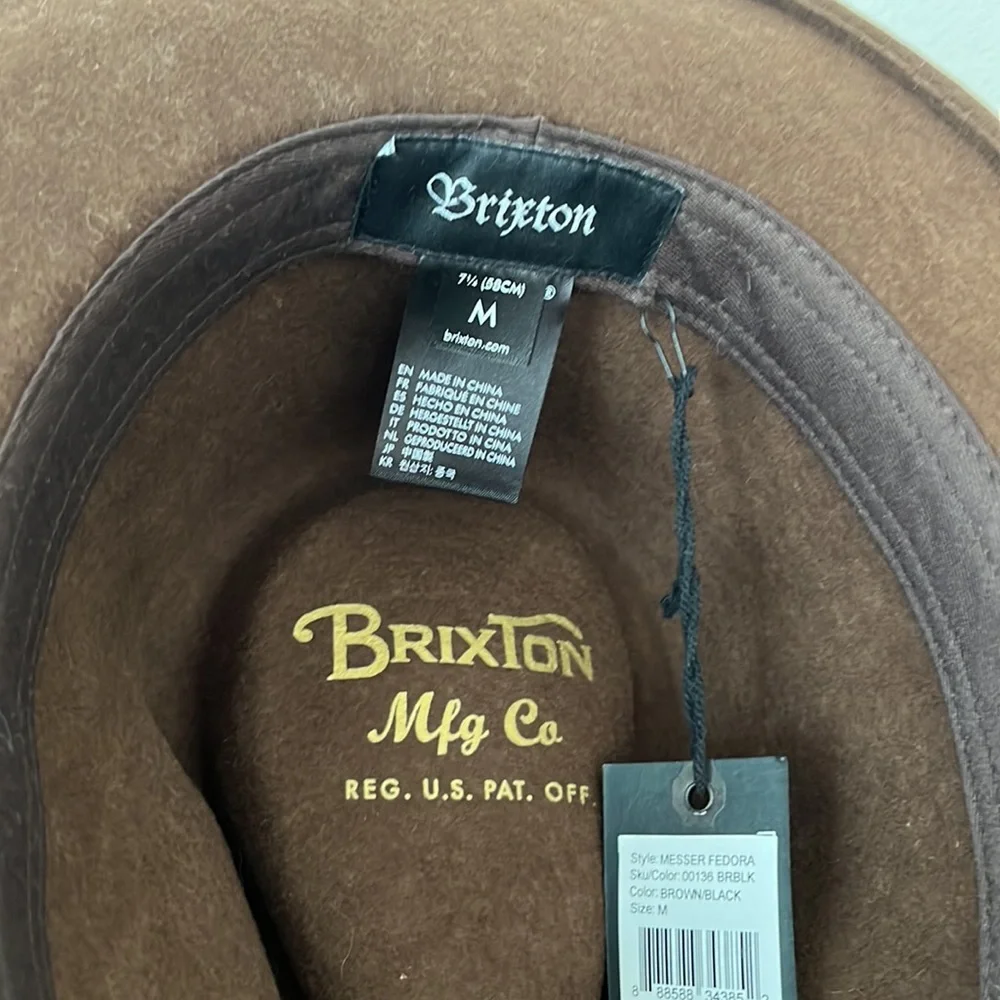 BRIXTON M 7 1/4 Messer Fedora Brown Black Wool Felt Hat Fall Winter Wear